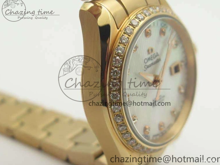 0515 Versatile Aqua Terra Ladies 35mm RG V6F Best Edition White MOP Dial Diam On RG Bracelet A 8104